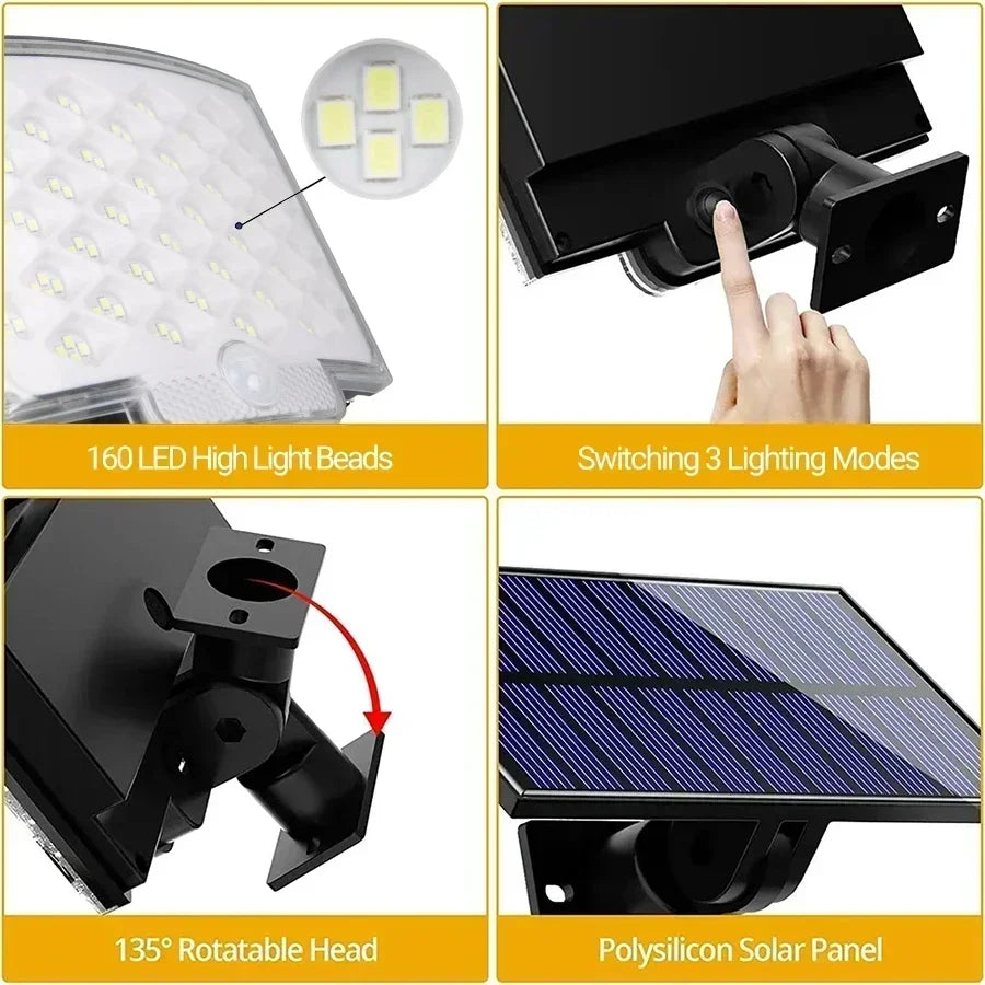 Solar Lights Outdoor 234LED 3 Modes Motion Sensor Flood Lights with Remote IP65 Waterproof Security Solar Lights for Outside
