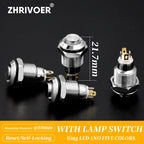 1pc 10mm Metal Push Button Switch with LED Indicator Self-reset Momentary Self-locking Latching 4pins High Head 3v5v12v24v220v