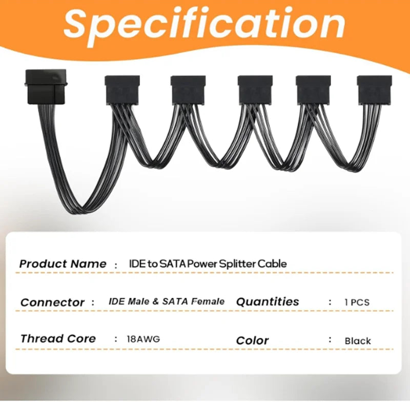 Molex 4 Pin Male to SATA Female Power Supply Cable,15 Pin SATA Power Splitter Converter Adapter Cable Hard Drive HDD SSD Cable
