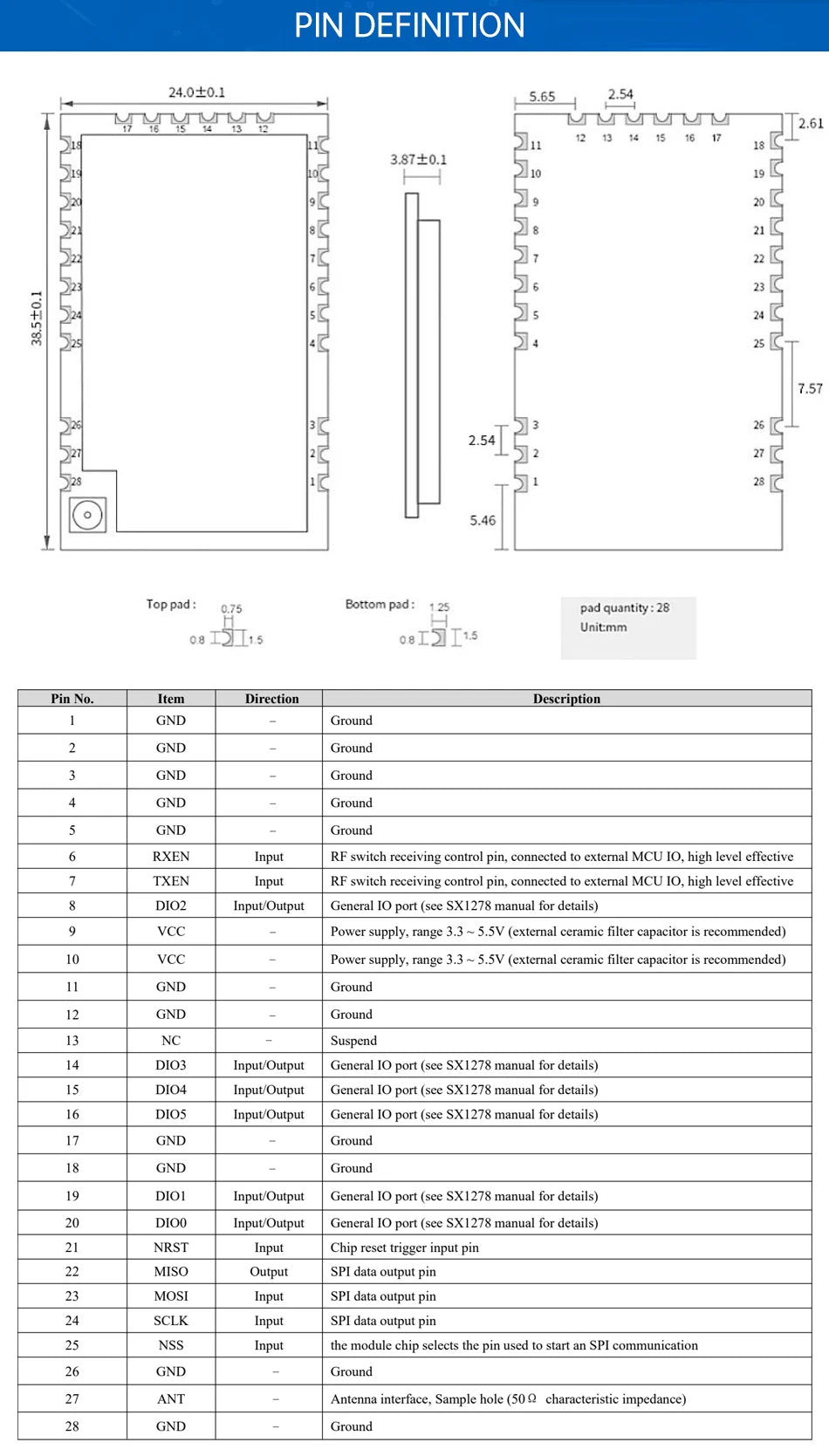 SX1276 Lora Wireless Module 868/915MHz E32-900M30S 10KM Long Distance SPI Low Power Consumption SPI LoRa Spread Spectrum Module
