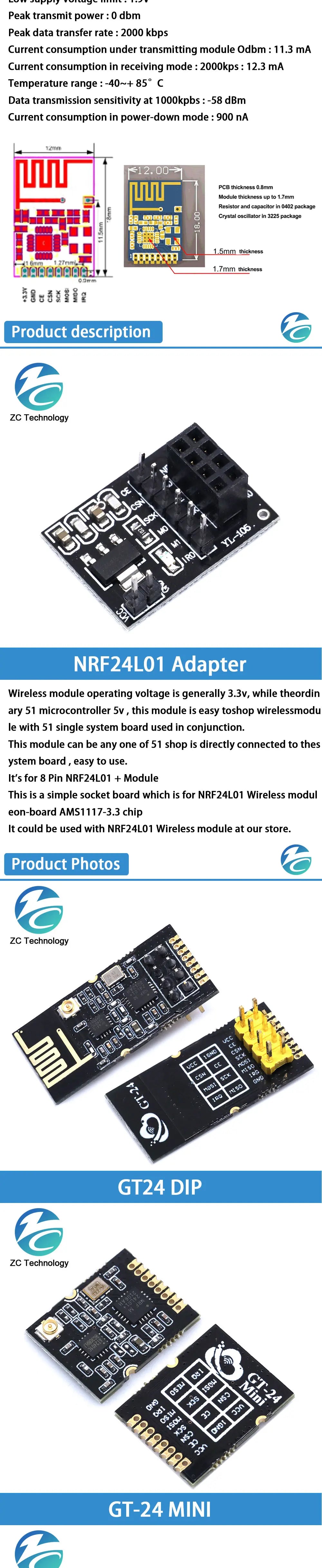 NRF24L01+ 2.4G Wireless Data Transmission Module 2.4GHz NRF24L01 Upgrade Version NRF24L01+PA+LNA 1000 Meters For Arduino