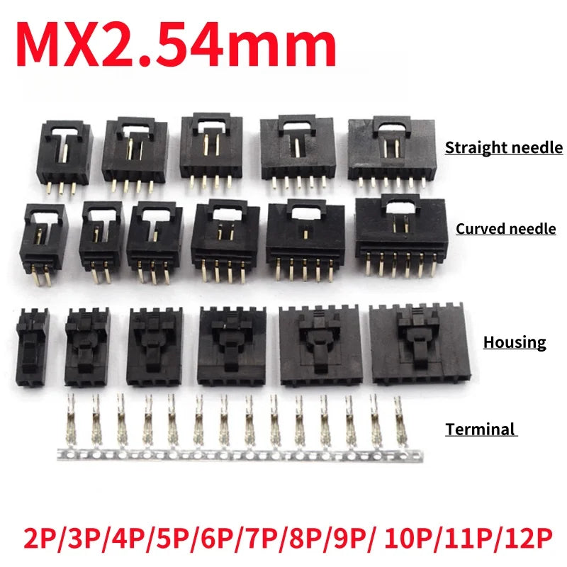10PCS MX2.54 TJC8 Dupont Connector 2/3/4/5/12Pin with Belt Buckle Single Row 2.54mm Right Angle Pin Header Housing Terminals