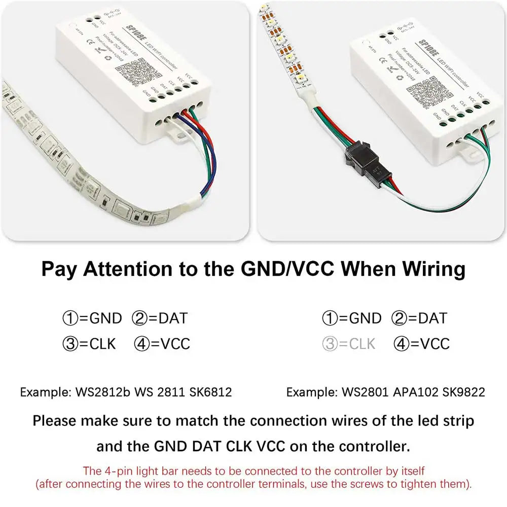 SP108E Wifi SPI Pixel LED Controller DC5-24V for WS2812B WS2811 WS2815 Addressable Pixel LED Strip Lights Max 2048 Pixels