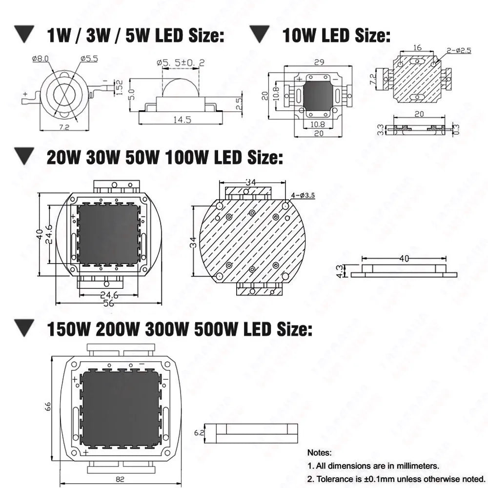 1W 3W 5W 10W 20W 30W 50W 100W Grow LED Light Chip COB Full Spectrum 380-840nm For Indoor Vegetables Plant Aquarium Growth