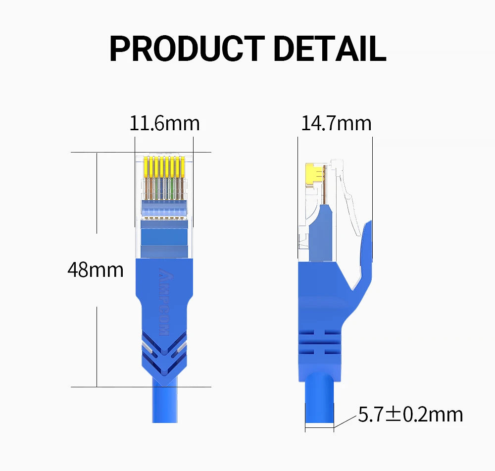 AMPCOM RJ45 Ethernet Cable, Cat6 Lan Cable (24AWG) UTP CAT 6 RJ 45 Network Cable Patch Cord for Desktop Computers Modem Router