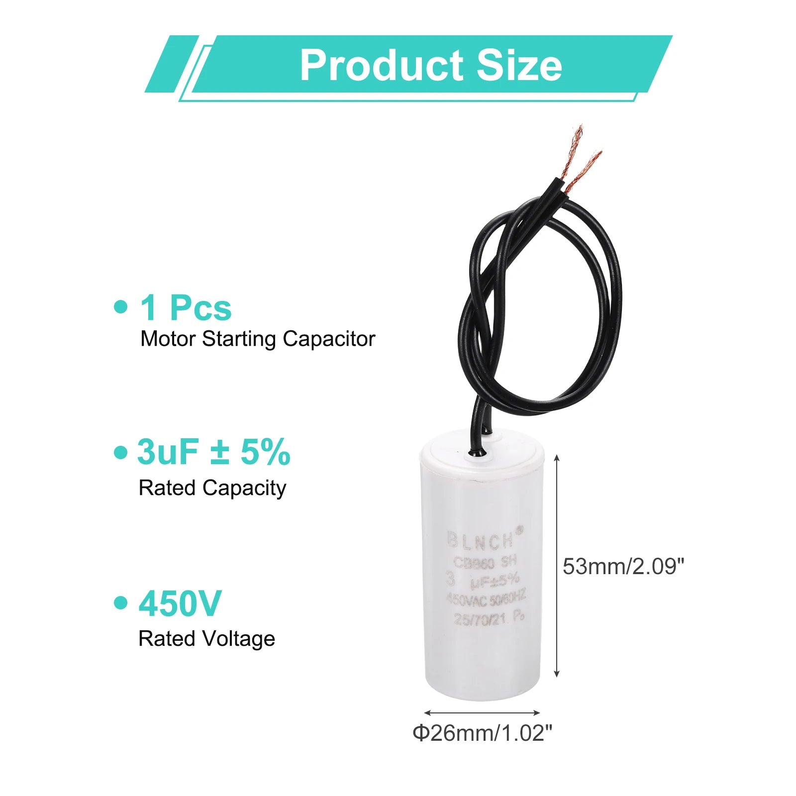1/2Pcs CBB60 Running Capacitor 3-100uF 450V 2 Wire Electric Air Compressor Motor Run Starting Capacitor for Washing Machine