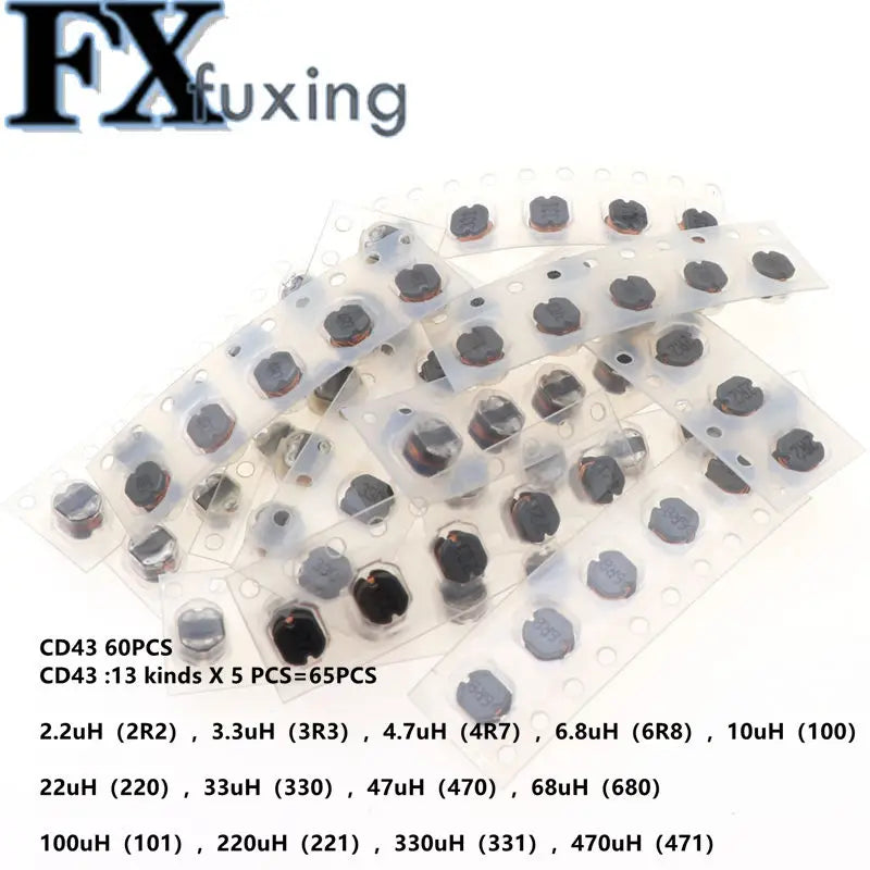 26/39/65/50PCS SMD Power Inductor Kit CD32 CD43 CD54 CD75 2.2uH-470uH 2.2uH-220uH Wire Wound Chip inductance Inductors Set 4R7