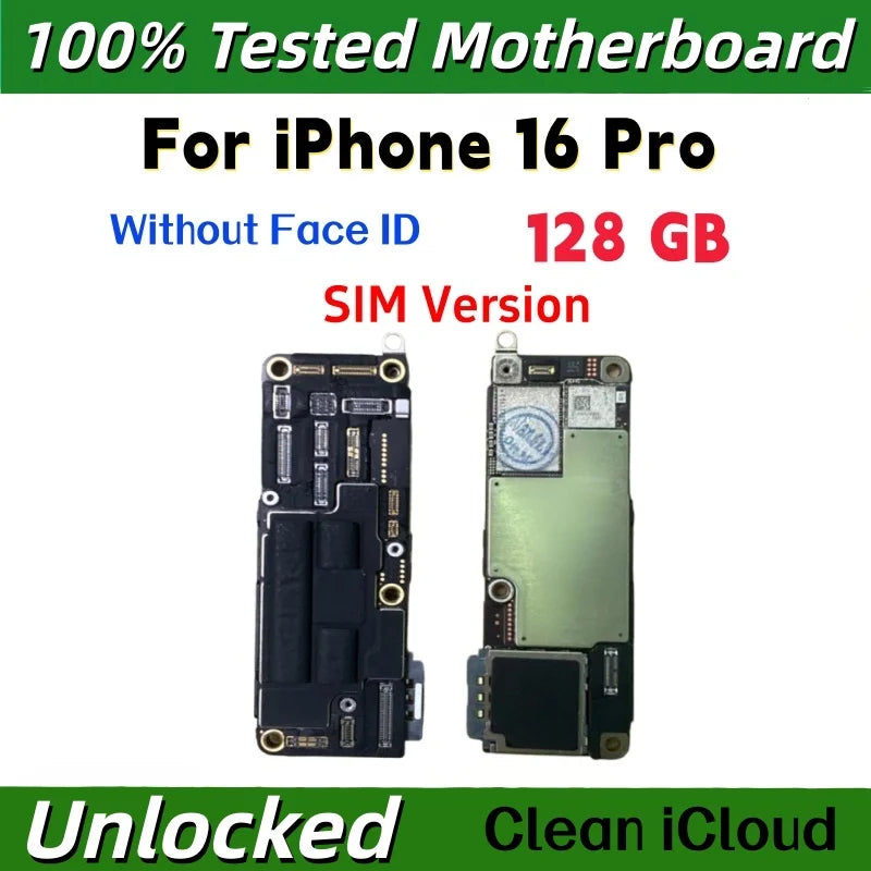 100% Unlocked Motherboard For iPhone 16 Pro Max With Face ID Support iOS Update Logic Board Clean ICloud Mainboard SIM Version
