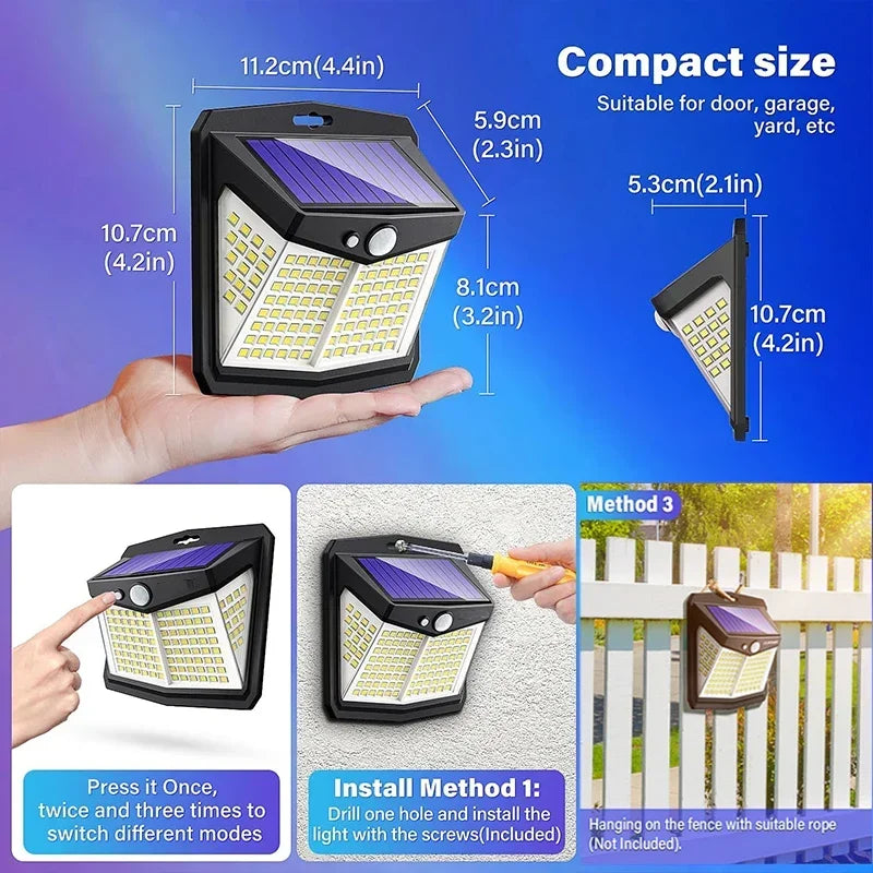 1/2/4Pcs Solar Wall Lights Outdoor Durable 128LED Motion Sensor Security Lamps with 3 Lighting Modes Waterproof for Garden Yard