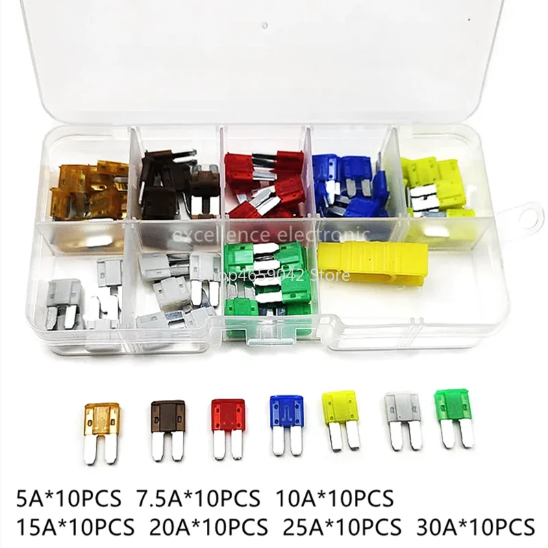 35/70/105pcs Mini M2 Auto Long Foot Fuse Combo Kit 5A 7.5A 10A 15A 20A 25A 30A Micro2 Car Fuse Combination with Puller Tool