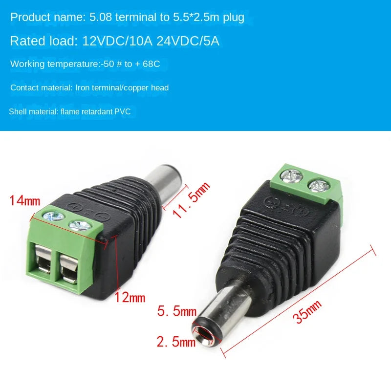 2PCS DC5.5 * 2.1/2.5mm DC Power Socket with No Welding Male and Female Adapter DC005 Adapter Terminal