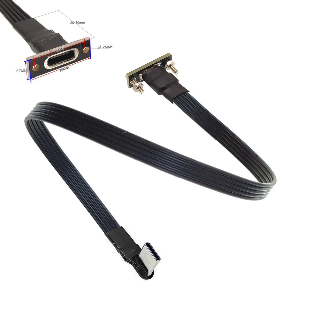 20CM 30CM 10CM 5CM USB 2.0 Type-C Flat Cable Extension FPC Cable USB 2.0 USB-C 90° Up/Down Angled Plug 5CM-1M