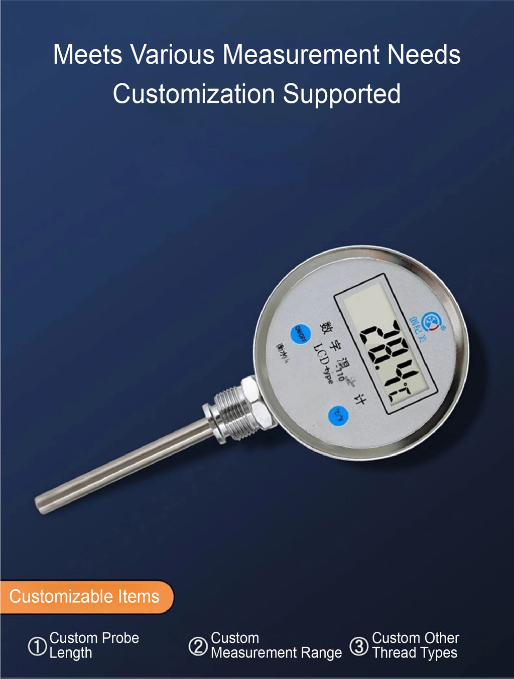 Digital Bimetal Thermometer LCD‑110 Stainless Steel Probe High Precision Water Temp Gauge Axial/Radial Mount IP65