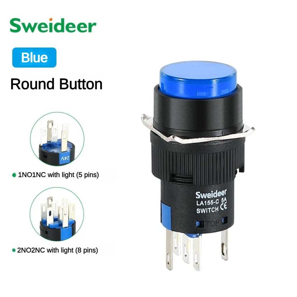 16mm LED Illuminuted Push Button Switch 12/24/220V Momentary Self-locking on Off with Light Square Round Rectangle Power Switch