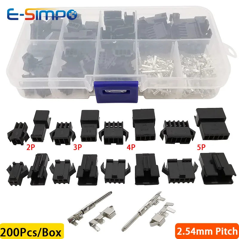 10set/200pcs SM 2.54mm Pitch 2/3/4/5Pin Male Female Head Plug Housing Pin Header Crimp Terminals Connector SM-2P SM-2R