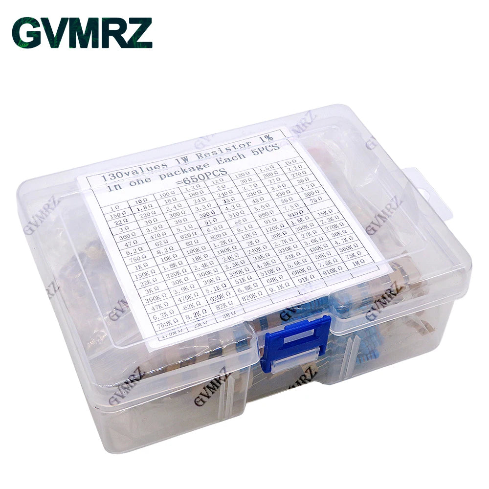 1/4W 1/8W 1/2W 1W 2W Metal Film Resistor Kit 130 Values 0.125W 0.25W 0.5W 1% Resistance Assortment Assorted Set Box