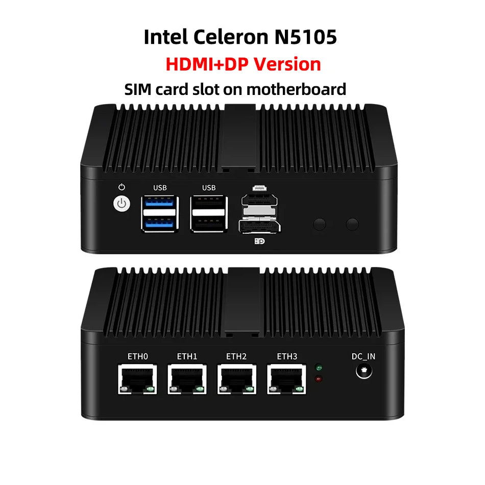 4 Ethernet Mini PC Intel N100 N2830 J1900 J4125 N5105 CPUs X86 Firewall Router Pfsense OPNSENSE Windows Linux Virtual Machine