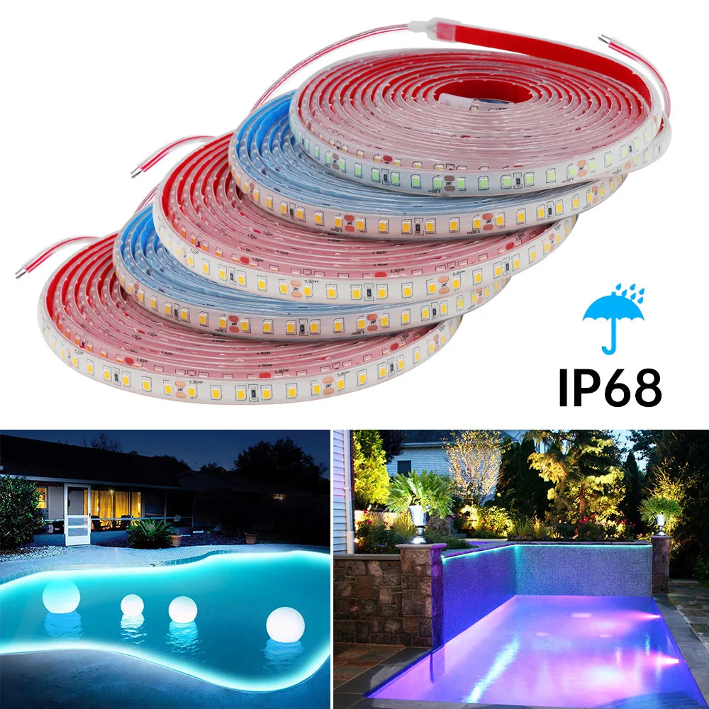 12V 24V 5m 10m 20m LED Strip Light IP68 Waterproof 2835 9 Colors Flexible Tape with 2pin Wire 120LED/m Bright Ribbon 0.5m 1m 2m