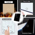 AXUS EU Touch Switch  AC100-240V Power LED 1/2/3 Gang Crystal Glass Panel Wall Lamp Light Switch Sensor Switches Interruttore