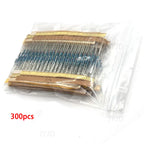 300/600pcs 1/4w Metal Film Resistor 30 Values Resistance Kit 10R-1M 0.25W 1% Resistors Set