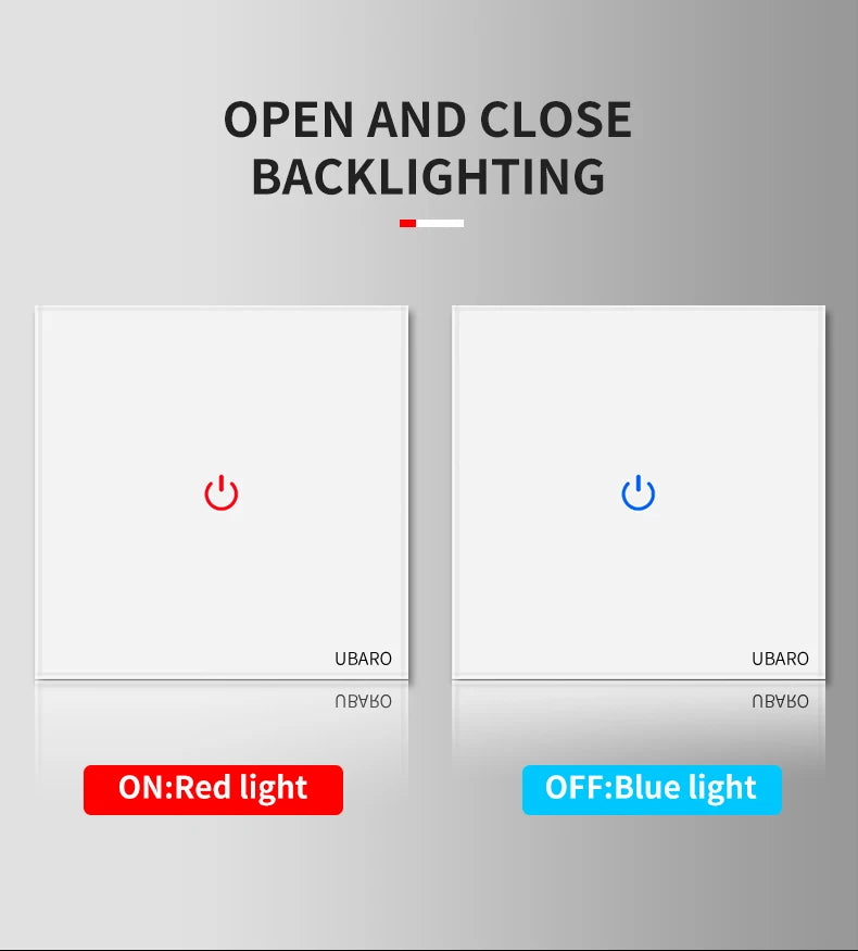 UBARO Eu Wall Touch Switch Luxury Glass Panel Led Indicator Power Light Sensor Button Live Wire Control Switches 1/2/3 Gang