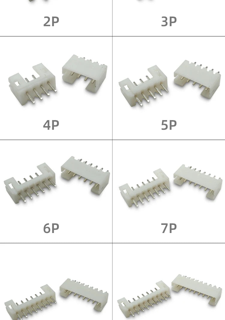 100pcs /LOT JST PH2.0 Straight/Curved Needle Connector 2Pin~16Pin Male Pin Header Right Angle 90°/180° 2.0mm Pitch