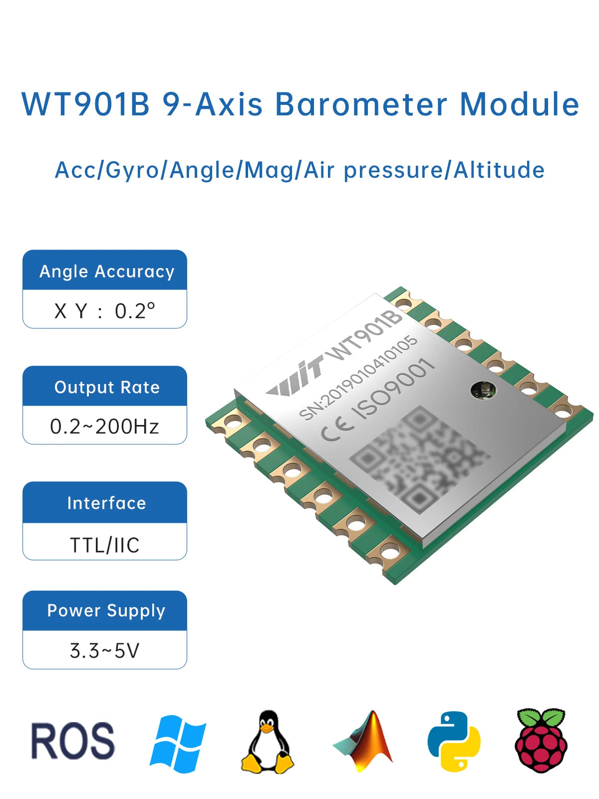 WitMotion WT901 AHRS MPU9250 9-axis Accelerometer, 3-axis Eletronic Gyroscope+Acceleration+Angle+Magnetometer, TTL Data Outout