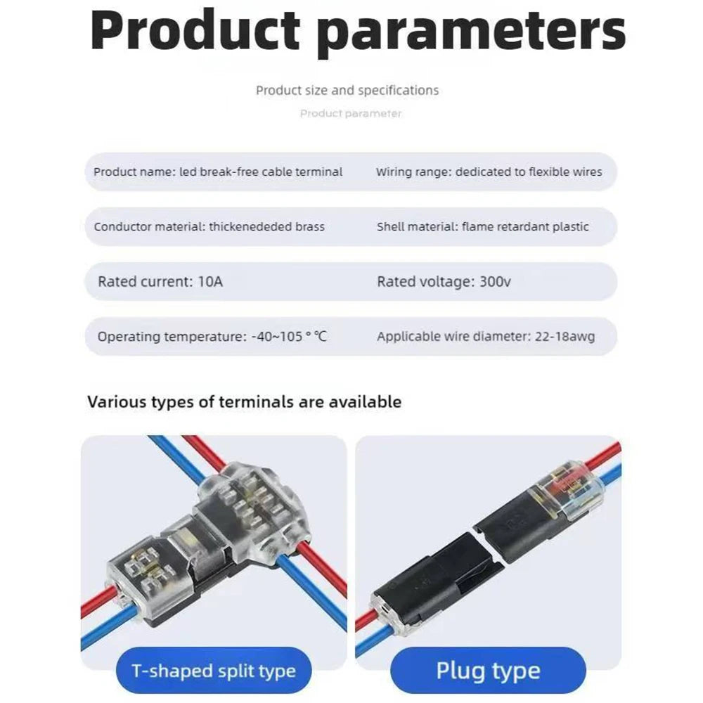 10/30/50pcs wire connect terminal connector, 3-pin Bidirectional Plug-in Cable Buckle Connector DC Lock Cover Suitable LED
