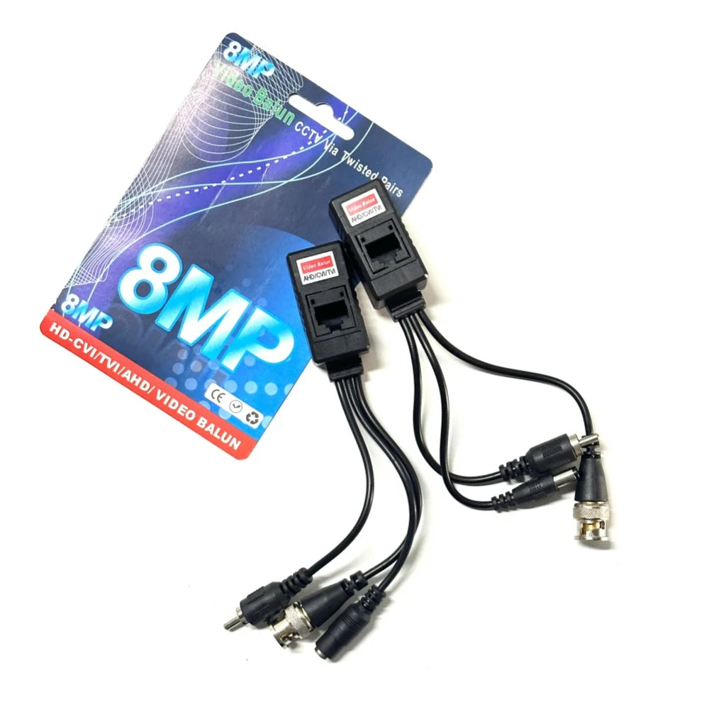 8MP CCTV 3 IN 1 Coax BNC Video Power Balun Transceiver to CAT5e 6 RJ45 DC + BNC + RCA Connector Cables For AHD Camera
