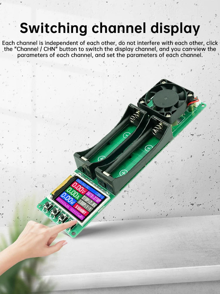 2 Channel 18650 Battery Capacity Internal Resistance Tester Automatic Charge Discharge Electronic Load Module TYPEC Power Supply
