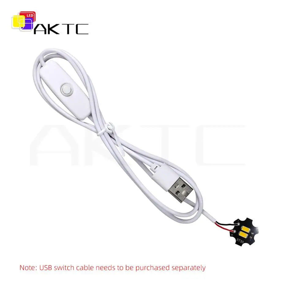 1-20 Pcs Mini LED Light Board DC 5V 1W SMD5730 3000K Warm/White 6000K 20mm Aluminum Plate Lamp Beads and USB Switch Cable On/Off