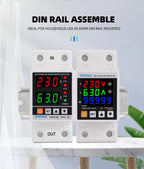 63A 230V Din Rail Adjustable Over Under Voltage Protective Device Protector Relay Over Current Protection Energy KWH Meter