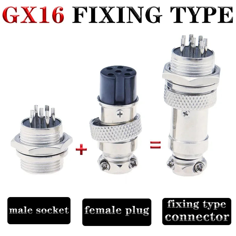 GX16 Aviation Plug Socket Connector 2/3/4/5/6/7/8/9/10Pin M16 Metal Male Female Fixing Panel Mount Docking In-line Joint Adapter