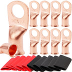 10pcs Copper Terminal Connectors, AWG 2 4 6 8 1/0 2/0 Ring Lug With Shrink Tubing 10Battery Cable Lugs, With 10 Shrink Tubing