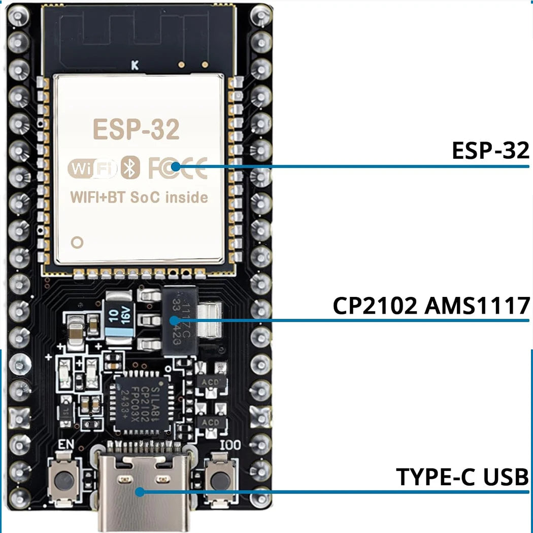 Type-C ESP32 ESP-WROOM-32 Development Board WiFi + Bluetooth CP2102 Dual Core 2.4Ghz Microcontroller Compatible with Arduino
