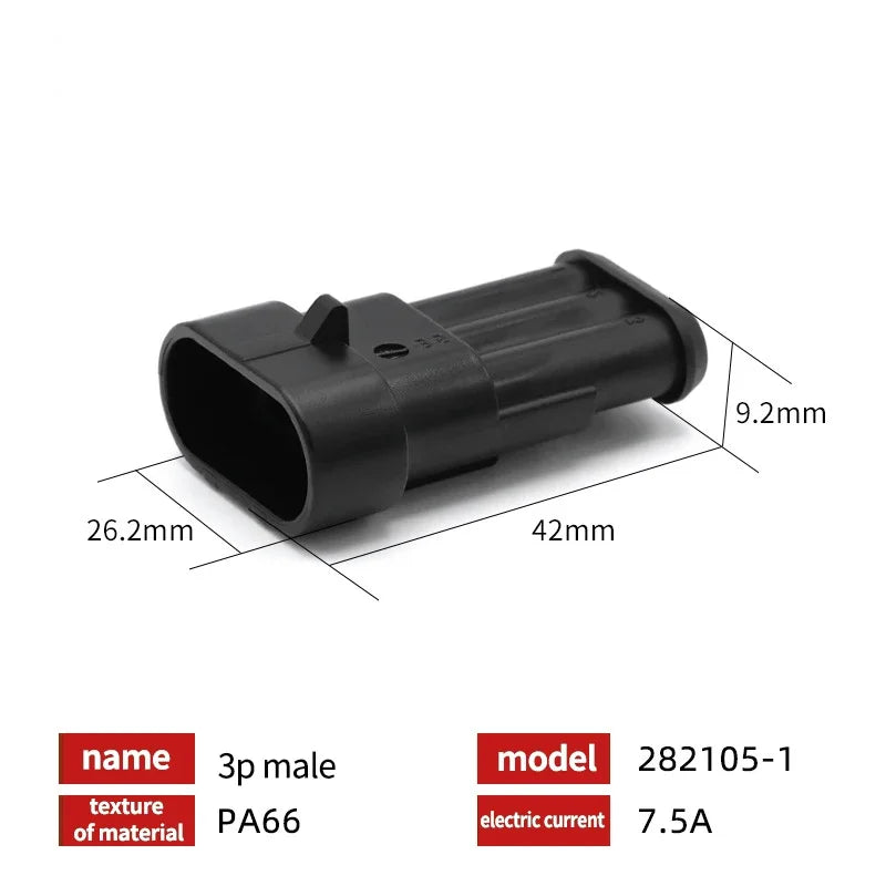 20/50/100Sets 1.5 Series AMP Automobile Connectors 1/2/3/4/5/6 Pin Super Seal Waterproof  Electrical Wire Connector PA66 Nylon