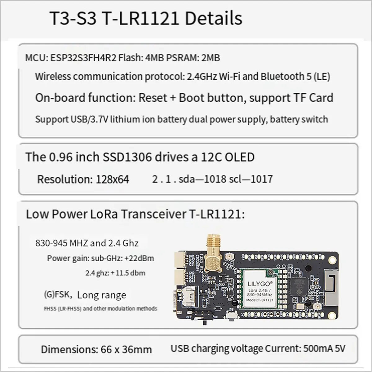 A10I  T3S3-LR1121/2.4G V1.2 - LoRa2.4G SX1280 Equipped with 0.96 Inch OLED Development Board Module