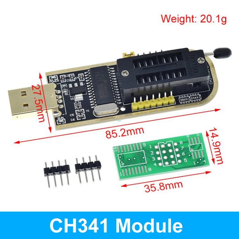 CH341A CH341B 24 25 Series EEPROM Flash BIOS USB Programmer Module + SOIC8 SOP8 Test Clip + 1.8V adapter + SOIC8 adapter DIY KIT