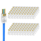 RJ45 Connector CAT6 Pass Through Connectors Crystal End Gold-Plated 8P8C Crimp UTP Standard Ethernet Network Modular Plug