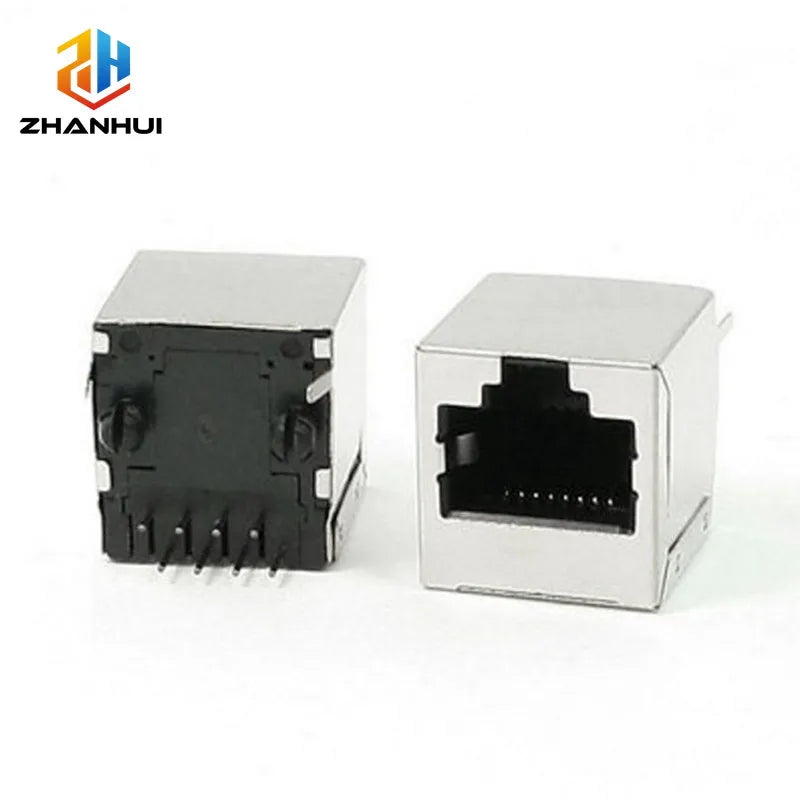 5/10Pcs RJ45 8P8C Female Socket - Metal Shell PCB Mount Ethernet Cable Connector for Network Interface