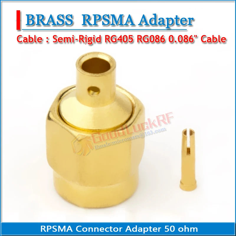 RPSMA RP-SMA RP SMA Male Plug Solder For Semi-Rigid RG405 0.086' Cable Jack Copper GOLD Straight 50 ohm RF Connector Adapter