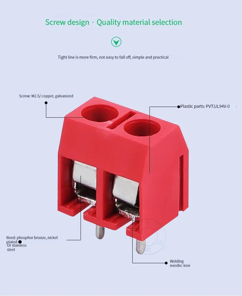100PCS KF301-2P 3p Splicing, screw type PCB spacing 5.0 connector terminals, terminal KF301 Red, blue, green, black