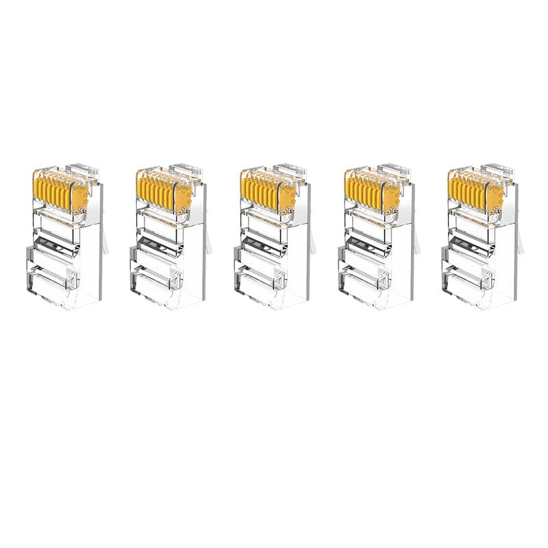 RJ45 Connector CAT6 Pass Through Connectors Crystal End Gold-Plated 8P8C Crimp UTP Standard Ethernet Network Modular Plug