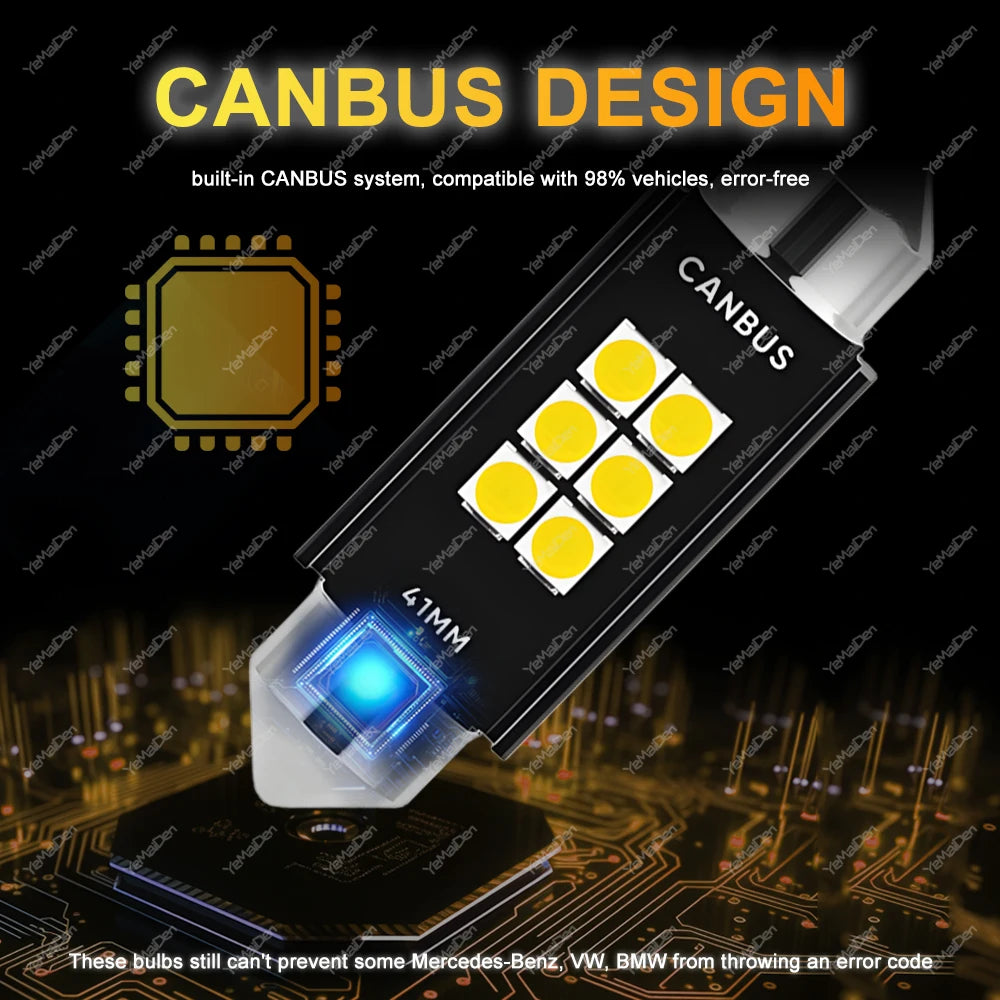 2-20 PCS C10W C5W LED Bulb CANBUS Festoon 31/36/39/41mm 12V 24V 3030-6SMD 6500K White Car Interior Dome License Plate Lights