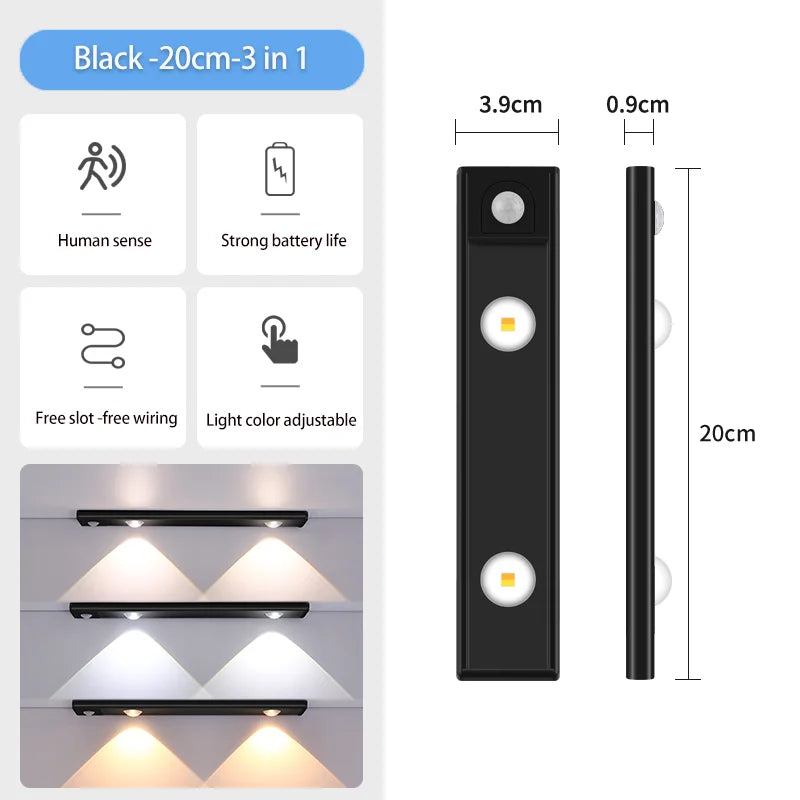 LED Cabinet Light USB Rechargeable Motion Sensor Dimmable LED Night Lamp For Kitchen Wardrobe Closet Home Lighting 20/30/40/50CM