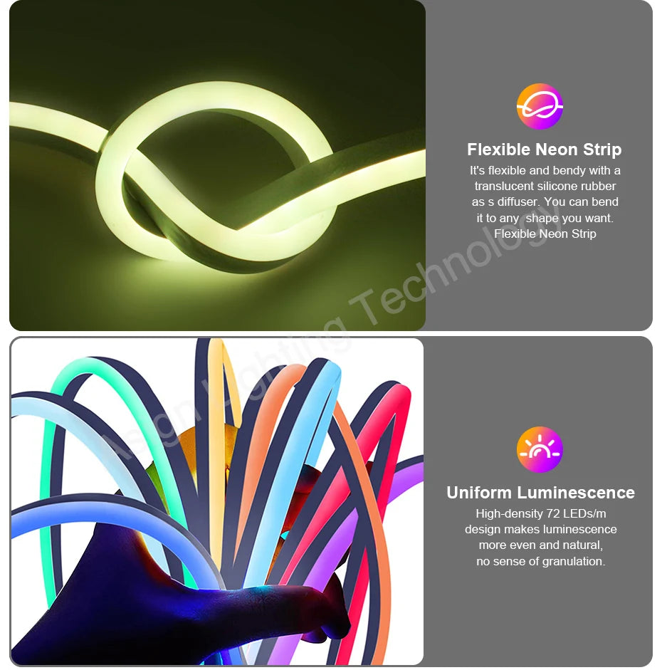 30M 20M 10M RGB LED Neon Strip Light 220V Decor Home Lighting Waterproof Flexible LED Ribbon Remote/Bluetooth/Tuya WiFi Control