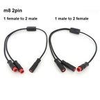 Waterproof m8 2 Pin way Y Splitter 1 male female to female male cable Splitter Connector 9mm Signal Sensor  E-bike Motor