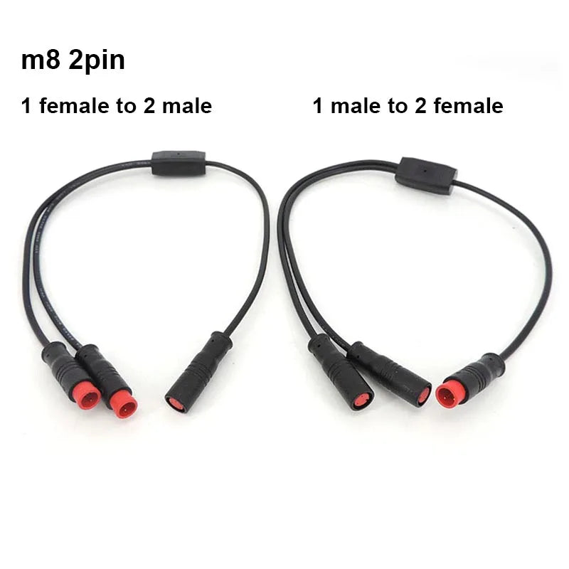 Waterproof m8 2 Pin way Y Splitter 1 male female to female male cable Splitter Connector 9mm Signal Sensor  E-bike Motor