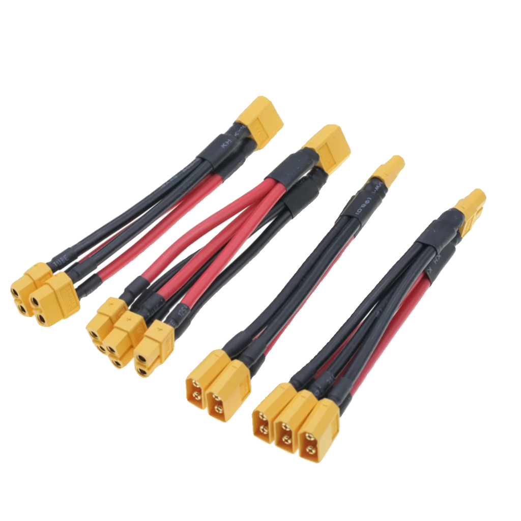XT60 Parallel Battery Connector 3-Way 12AWG Silicone Wire Male/Female Dual Extension Y Splitter 100mm for Battery Charger Motor