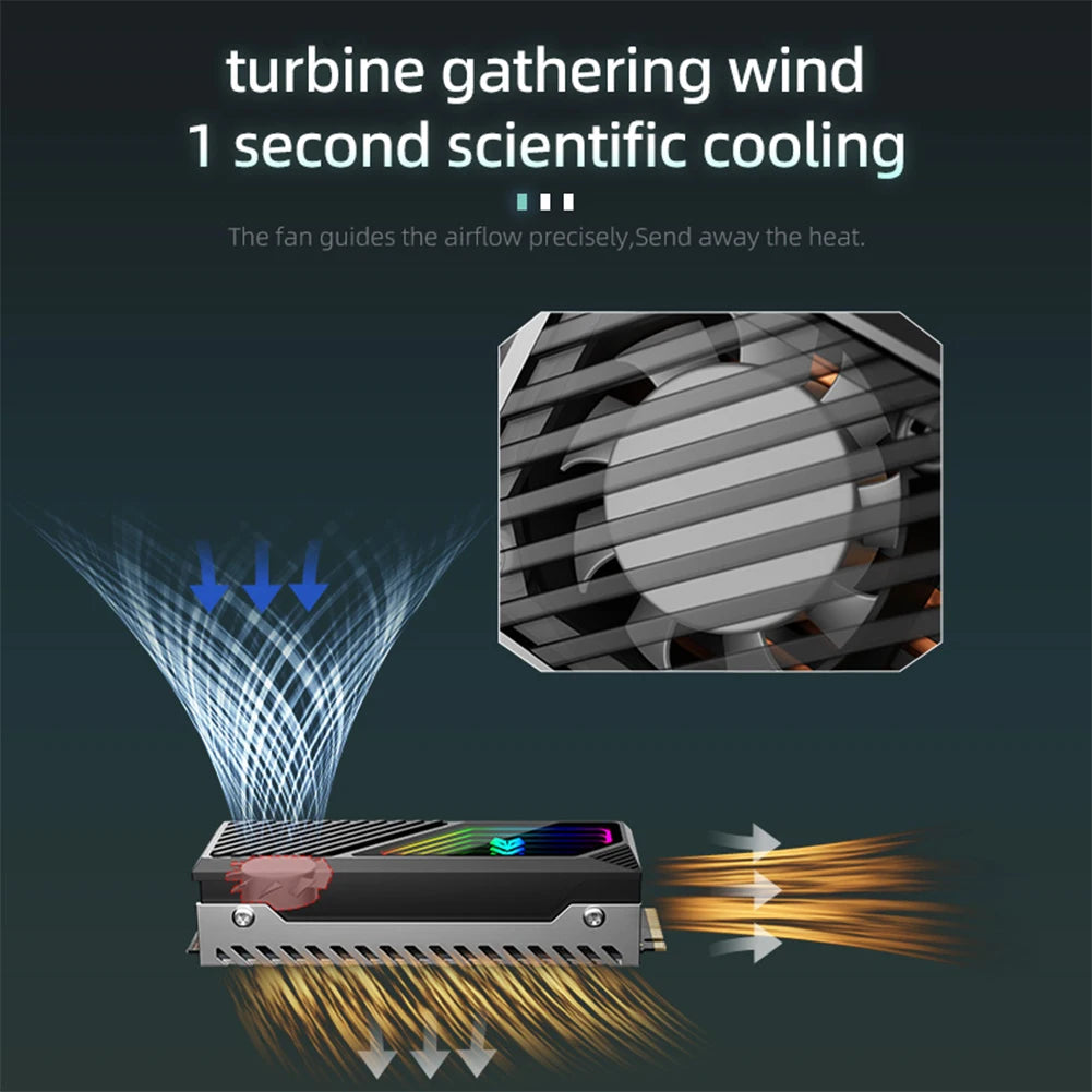 M.2 2280 SSD Heatsink SSD Aluminum Alloy 5V 3 Pin ARGB Radiator Built-in Cooling Fan Hard Drive Heatsink M.2 Radiator Cooler